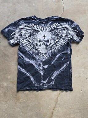 Rare Affliction Skull Angel Wings Graphic T-Shirt Y2K Alternative Grunge Tee S